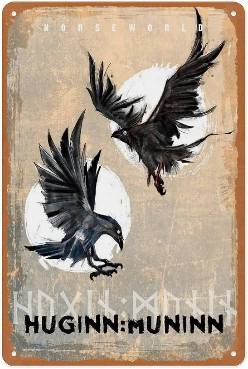 Funny Metal Sign - Norse Mythology Huginn And Muninn - 8x12 Inch Wall Art for Home Bar Decor sign