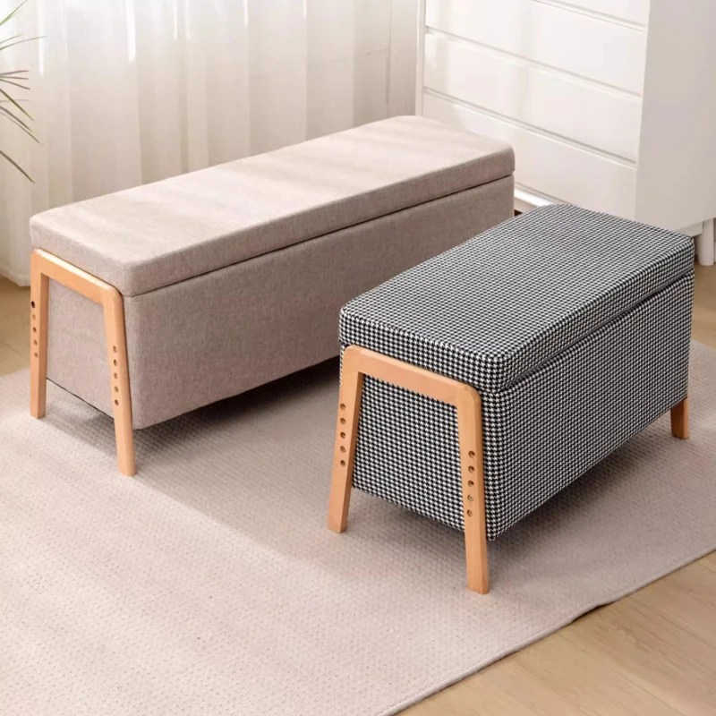Wooden Fabric Bench,Large Capacity Entryway Storage Ottoman,Softpadded Sofa Bed,Stylish Bedroom Footstool,Spacesaving Home Decor