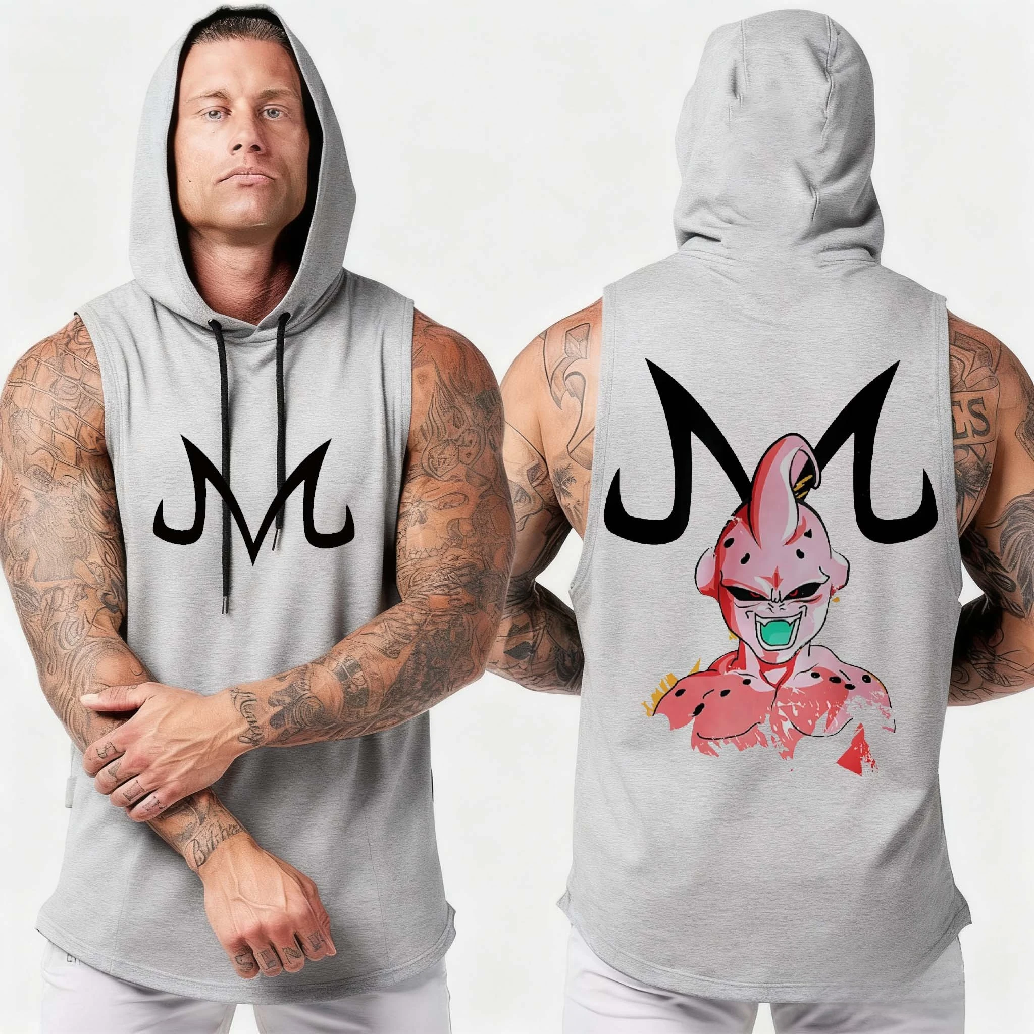 Bandai Dragon Ball Magic Man Print Sport Ärmelloser Kapuzenpullover Herbst & Winter Herren Atmungsaktives, feuchtigkeitsableitendes Kordelzug-Fitness-Top