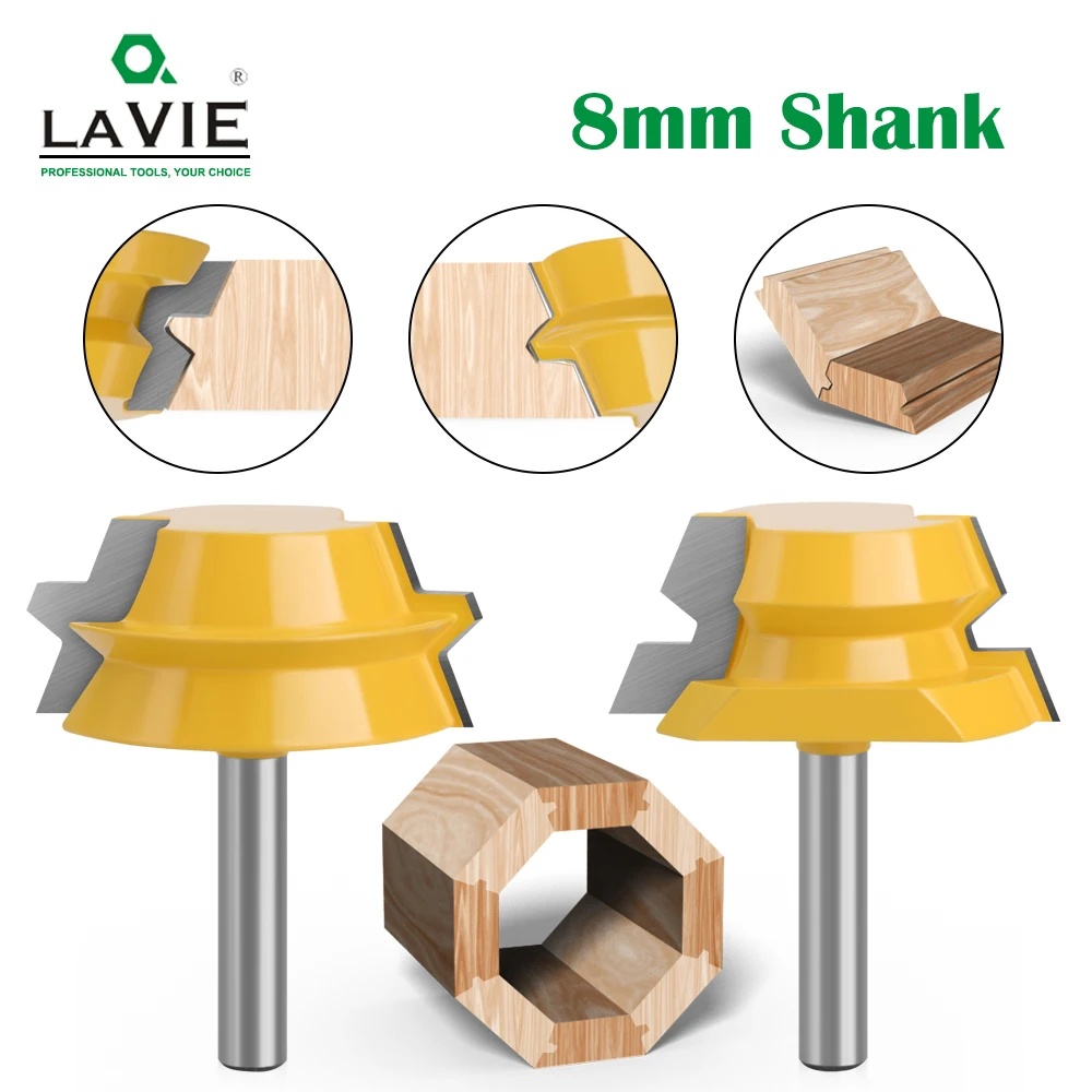 Lavie Peças mm Haste de Bloqueio Mitra Tenon Roteador Bits 22.5 Graus Cola Marcenaria Fresa Conjunto para Madeira Cortador Mc02065