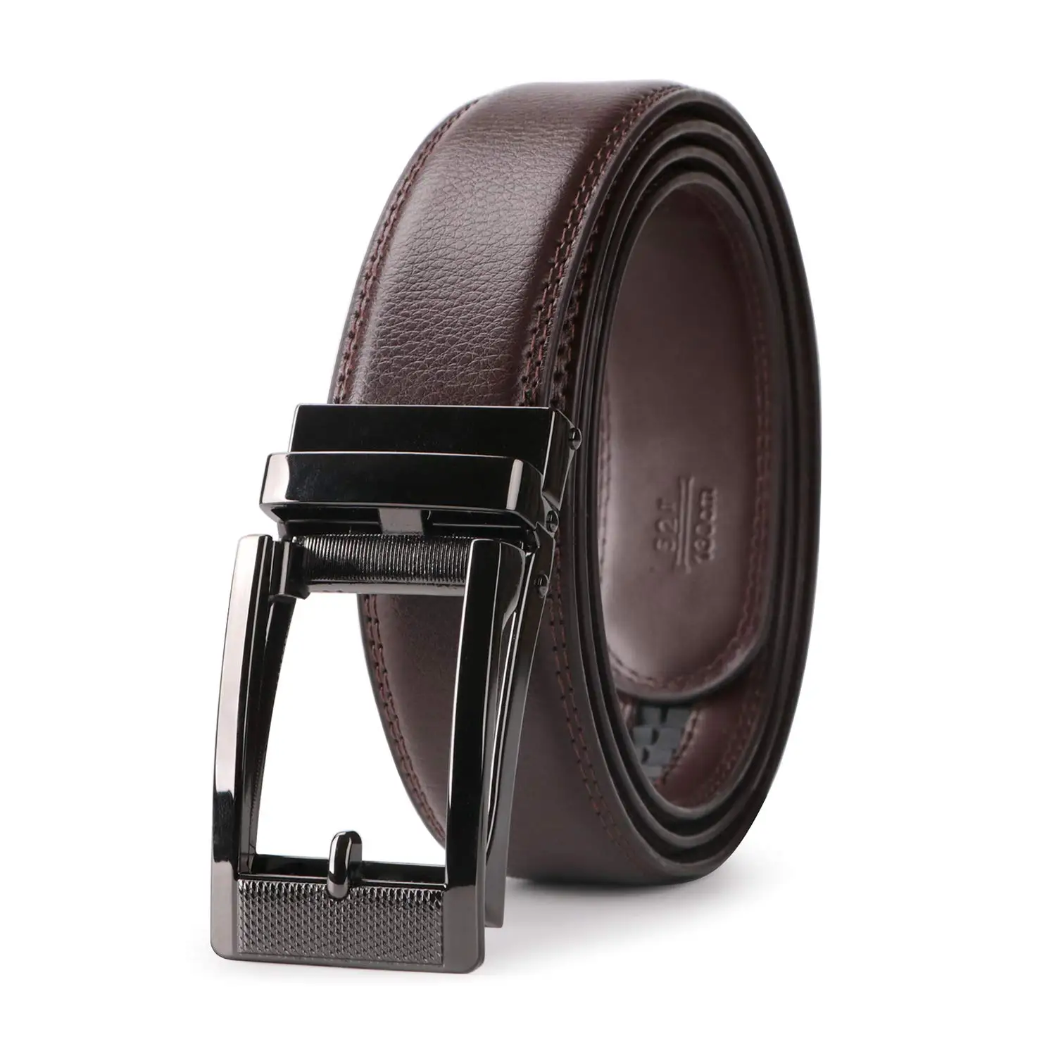 

Men's Genuine Leather Ratchet Belt, Adjustable Automatic Buckle Dress Belt for Business Casual, Brown Leather Belt for Jeans