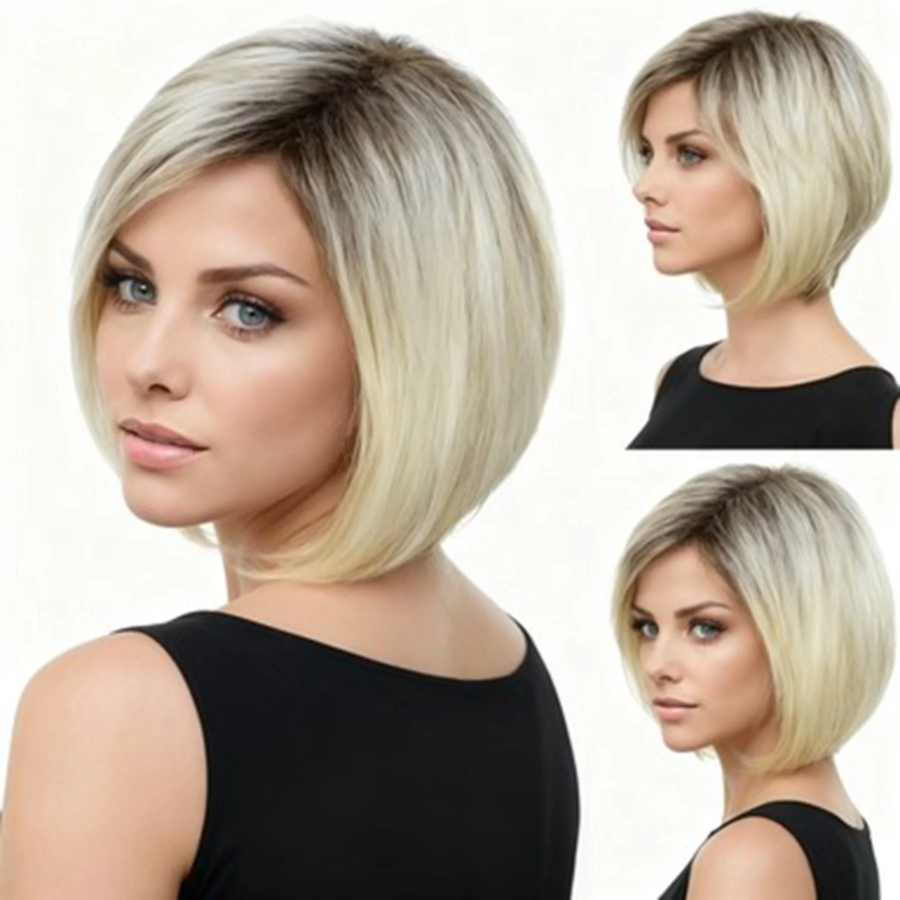 

Synthetic Hair Bob Wig for Women Natural Hairstyles Short Straight Blonde Wigs with Side Bangs Daily Party Use Heat Resistant