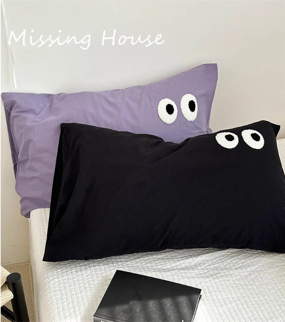 Cartoon Big Eyes Embroidered Pillow Cover Envelope Pillowcase Single Piece Seasonal Matching Pillow Cover