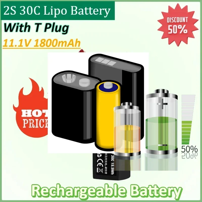 

10PCS 11.1V 1800mAh 2S 30C Lipo Battery for RC Car Water Gun Mini Airsoft Accessories Model Aircraft 30C 501865 Batteries T Plug