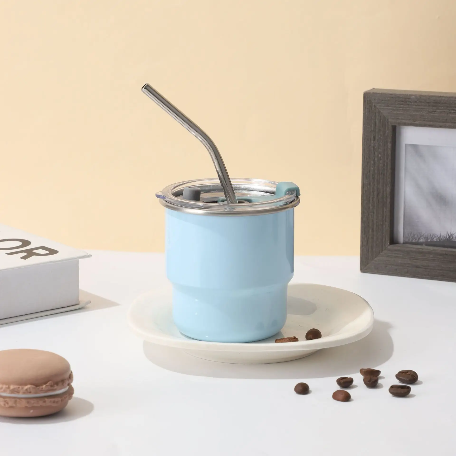 MIni 2Oz Vakuumbecher Edelstahl Kaffeetasse mit Strohhalm und Deckel für Zuhause Dual Drink Kaffeetasse Tragbare Partydasse Strohtassen