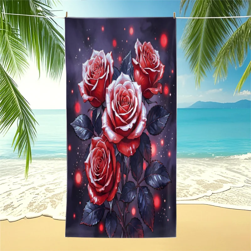 Sparkling Red Rose Print Beach Towel Pool Towel Camping Towel Bath Towel Blanket for adult travel outdoor daily use