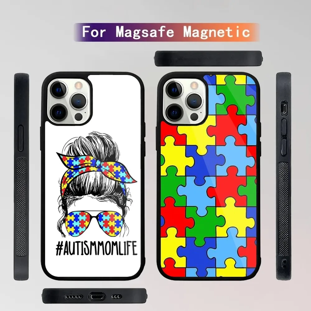 Autism Support Puzzle  Phone Case For iPhone 15,14,13,12,11,Plus,Pro,Max Mini Magsafe Magnetic Wireless Charging