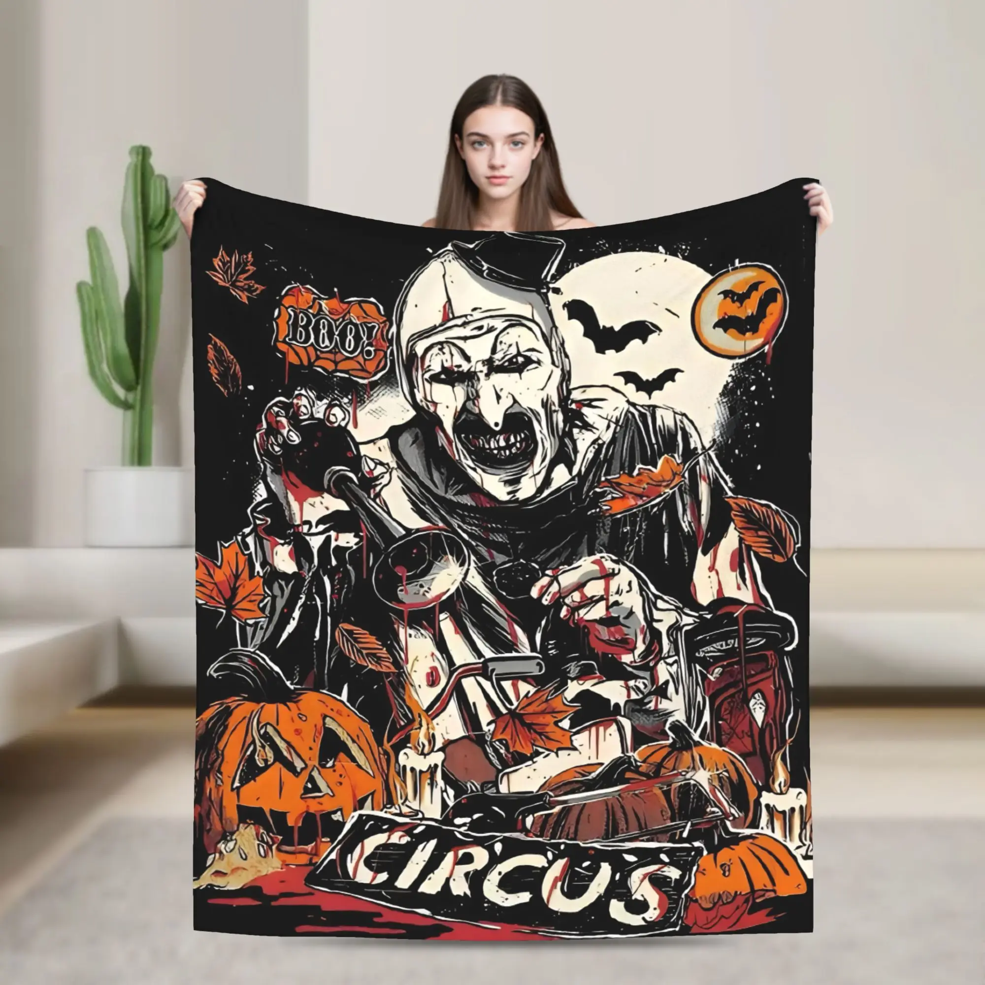 Terrifier Halloween Pumpkin Bat Flannel Blankets Horror Movie Awesome Throw Blankets for Home 200x150cm Bedspreads