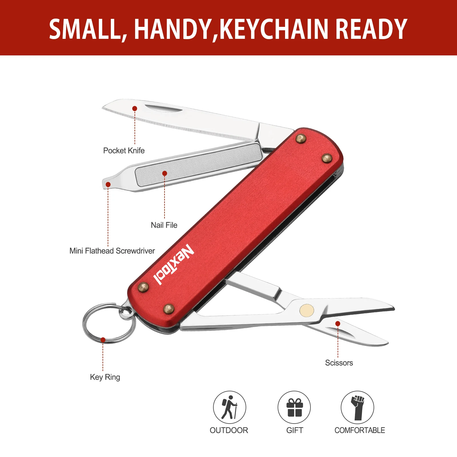 Nextool mini faca dobrável multifuncional ao ar livre mini tesoura pequena chave de fenda 64,5mm faca de bolso ferramenta criativa lixa de unhas