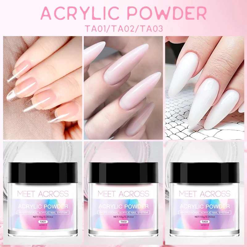 Conjunto de 4 pó acrílico para extensão de unhas, branco, claro, rosa, nu, francês, cristal, pincel, ferramenta de escultura