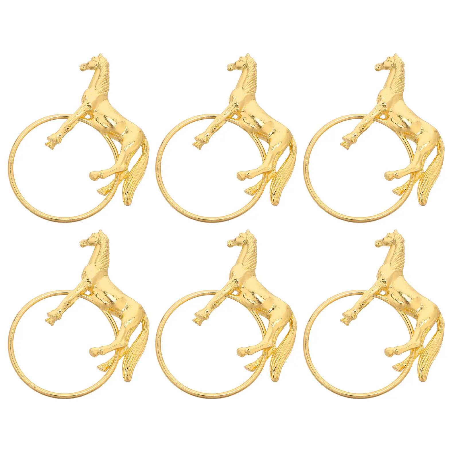 6Pcs Decorative Napkin Rings Gold Metal Horse Shape Table Napkin Holders for Christmas Spring Festival Wedding Party Dining