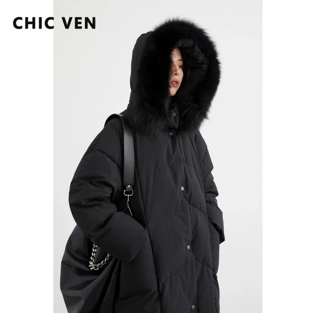 CHIC VEN Women Down Coats New 90 White Duck Down Long Female Down Jacket Hooded Woman Overcoat Winter 2023