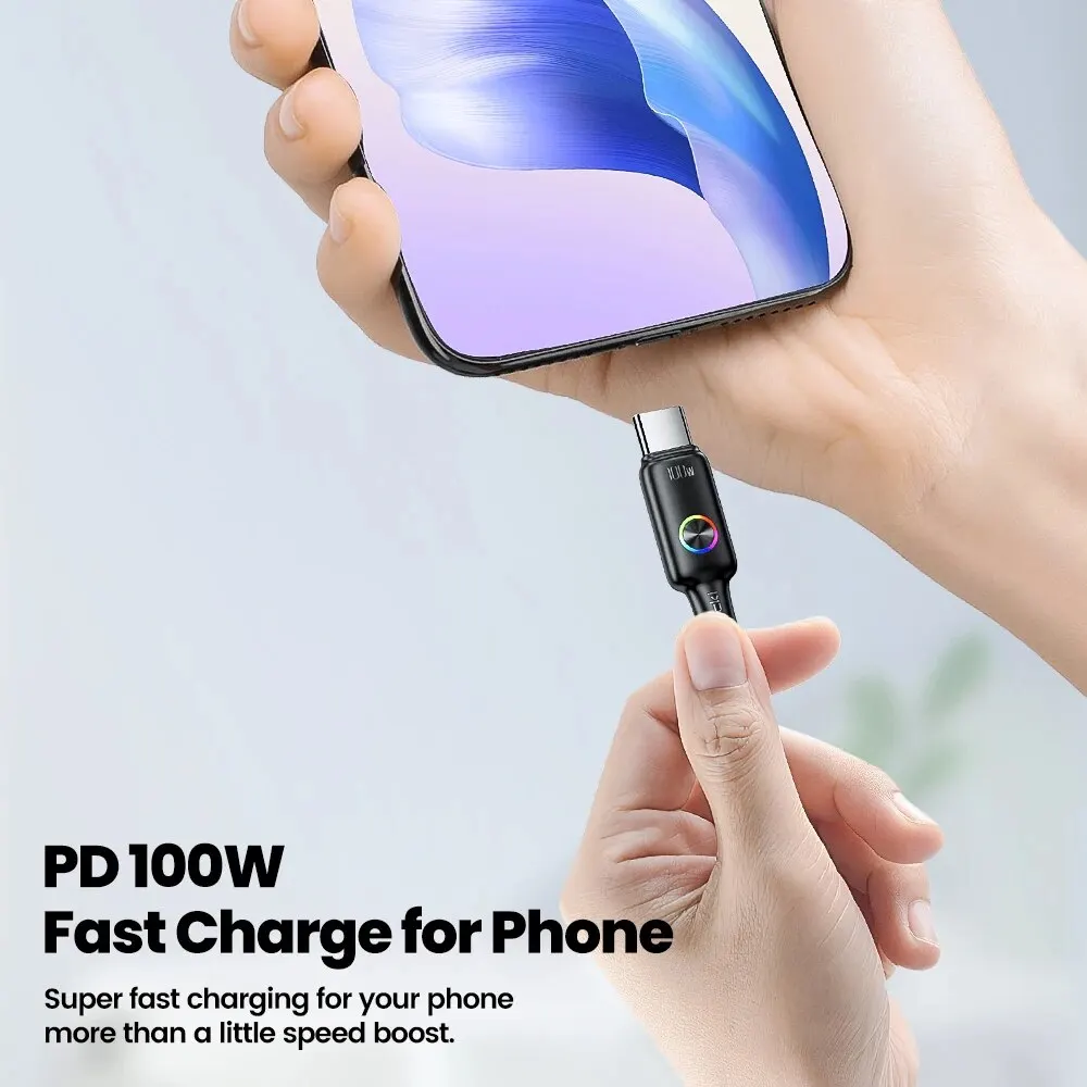 Toocki PD 100W Type C To Type C Cable 5A Fast Charging Cord LED Indiactor USB C To USB C Cable For Huawei Xiaomi Realme Samsung