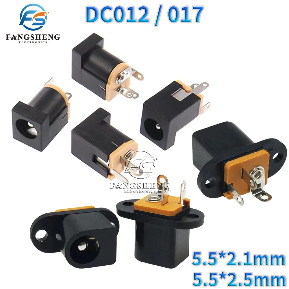 10/100Pcs DC012 DC Power Jack Socket Connector DC017 5.5*2.1mm 5.5X2.5MM Socket 180 feet Vertical