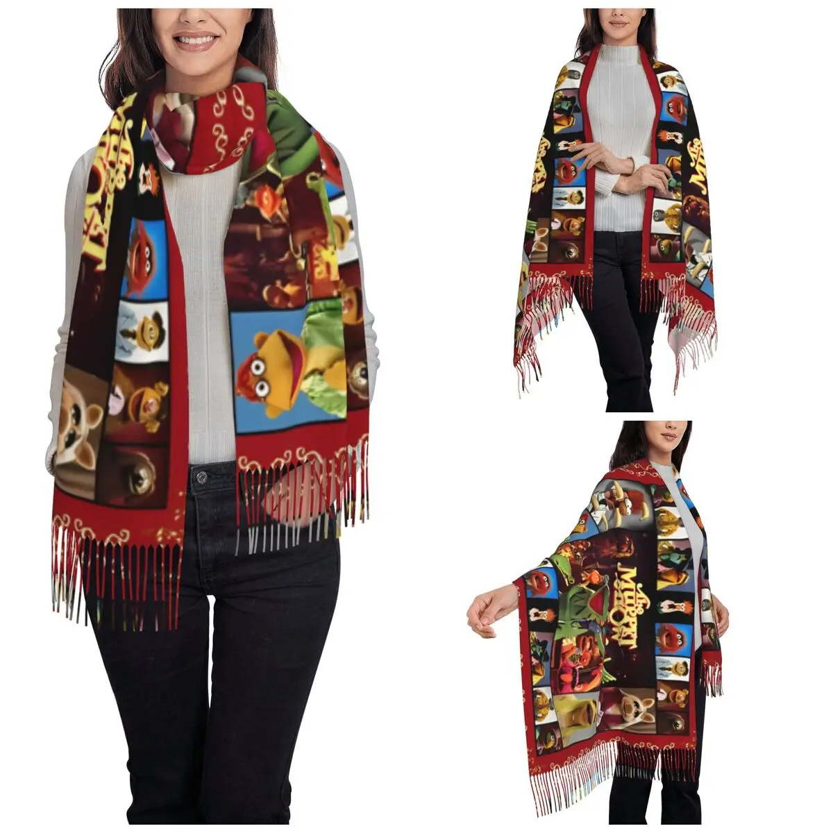 The Muppet Show Photo Collage Shawl Wraps for Women Winter Warm Large Long Scarf Movie TV show Neckerchief Tassel Scarves