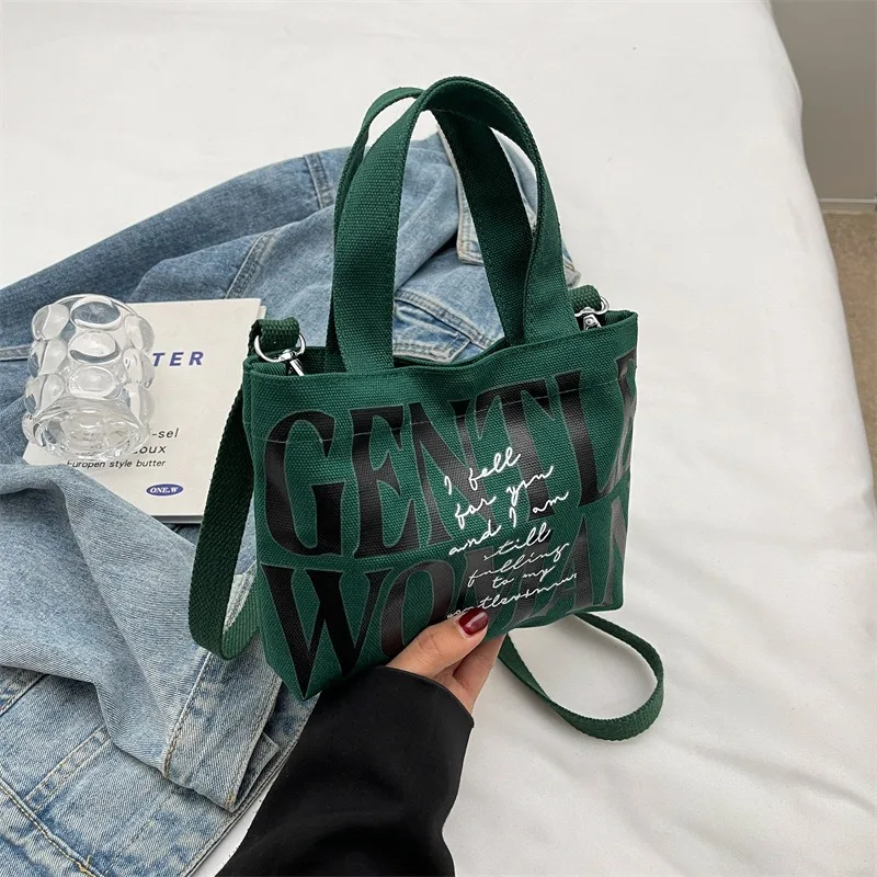 Tas Selempang Mini Bucket Genggam Modis Terbaru, Tas Selempang Santai Satu Tali, Tas Kanvas Kecil Bermotif, Tas Tangan Wanita