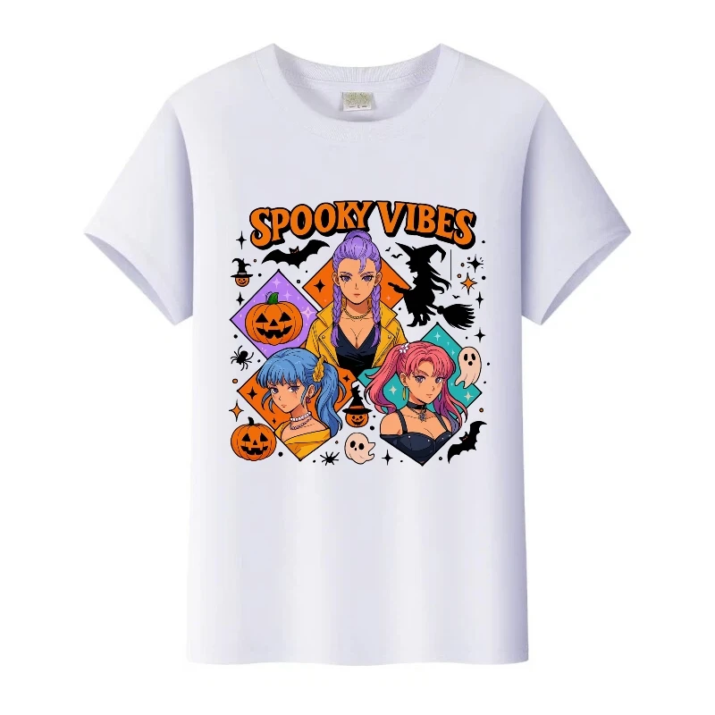 

Одежда унисекс, женские готические топы для мальчиков K-Pop, охотники на демонов, мужские блузки с героями мультфильмов на Хэллоуин, детская свободная футболка Y2k, футболки с круглым вырезом для девочек