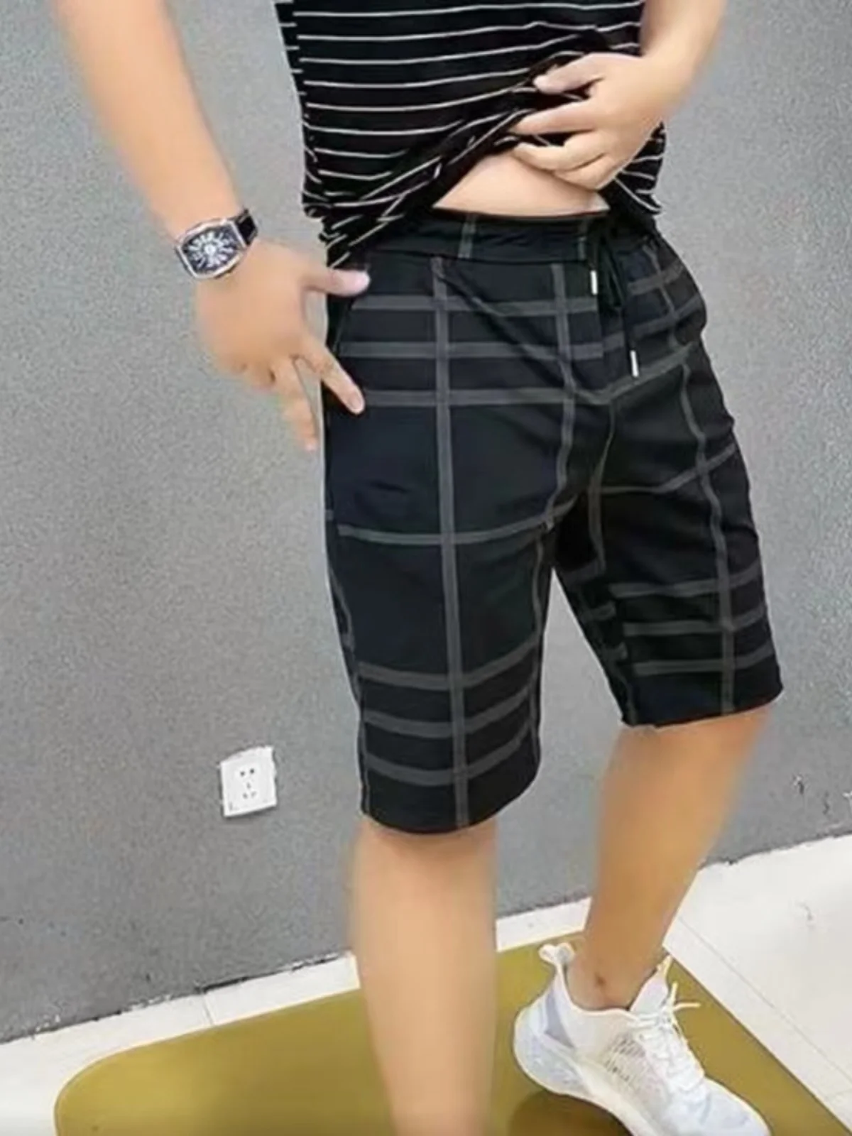 

Qui Dry Summer Men's orts Milk Silk Elastic Cheered Slim Fit Five-Quarter Length Casual Beachwear Faionable Youth Sle