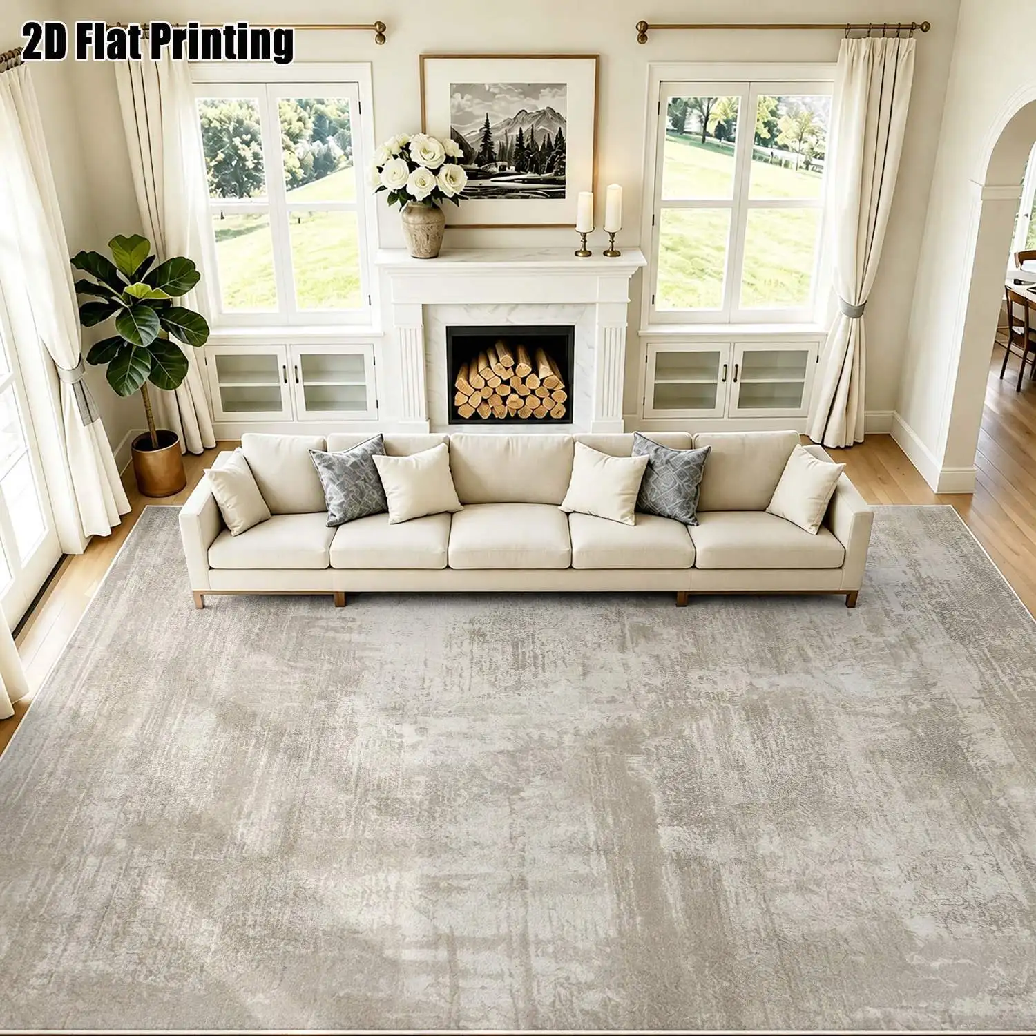1Pc 2D Printed Velvet Carpet, Light Gray Abstract Texture, Nordic/Instagram Style, Modern Minimalist, Retro Geometric Striped, Machine Washable, Multi-Size, Home Decor for Entryway, Dining Room, Living Room, Bedroom