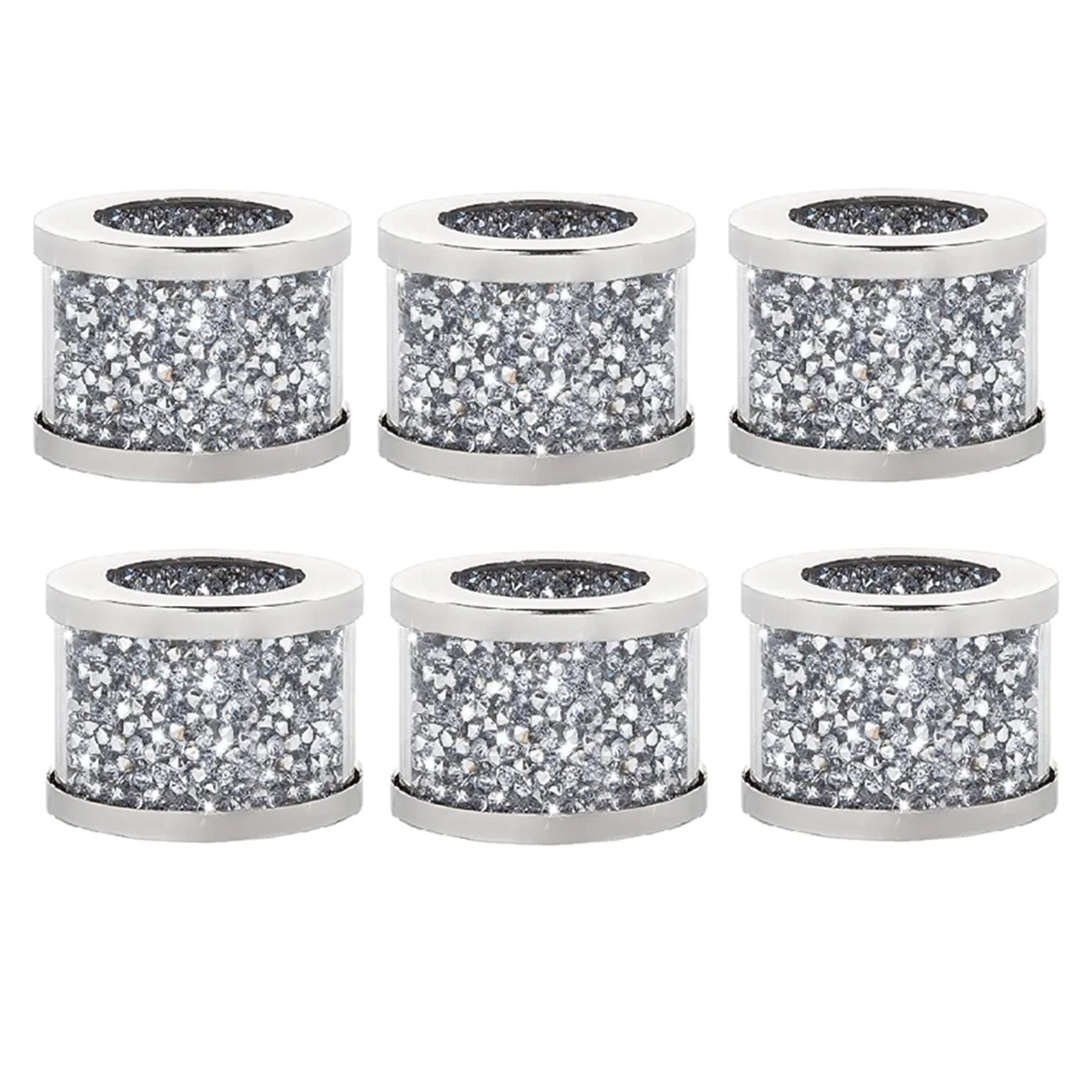 6 Pack Crystal Glass Napkin Holder Silver Diamond Napkin Rings, Crushed Diamond Table Settings Bling Serviette Buckles