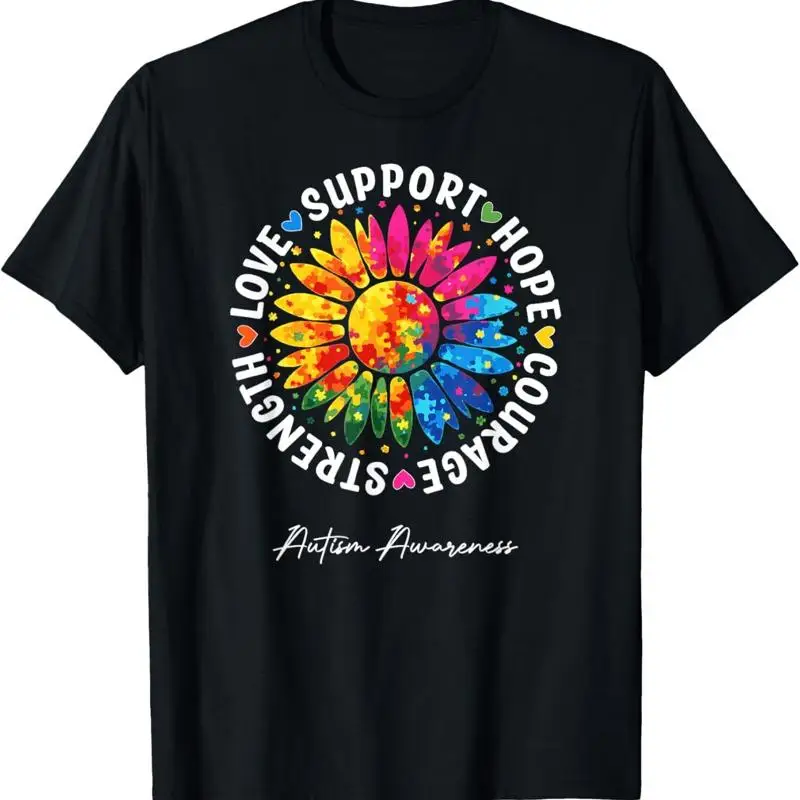 Autism Support Colorful Sunflower Awareness T Shirt