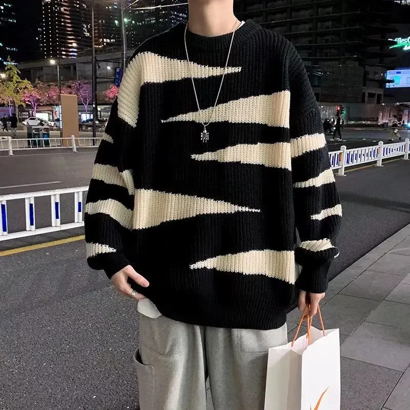 Sweater Pullovers Men College Couples Patchwork Design Fashion Casual Spring New Soft Loose Korean Style Ins All-match Vintage