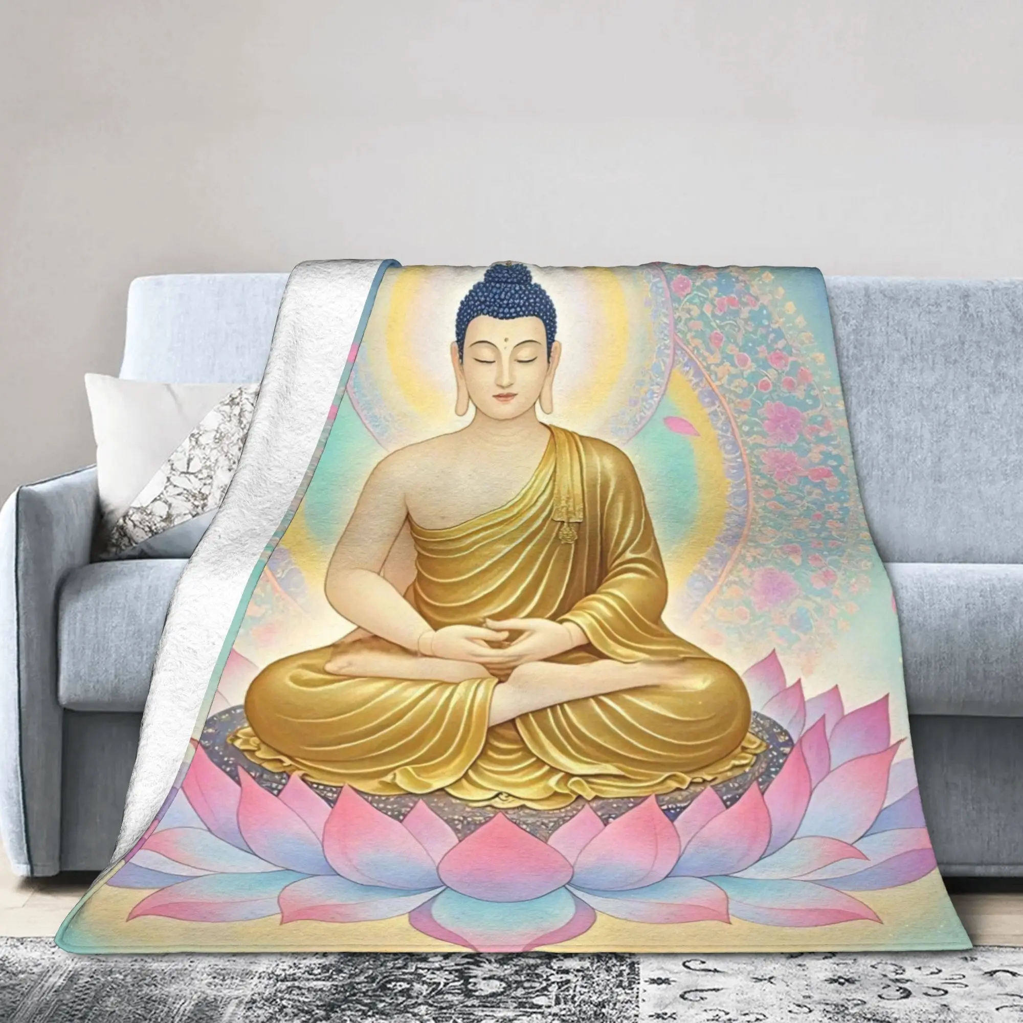 Buddha Lotus Zen Meditation Blanket Cover Flannel  Super Soft Throw Blanket for Bedding Couch Bedspread