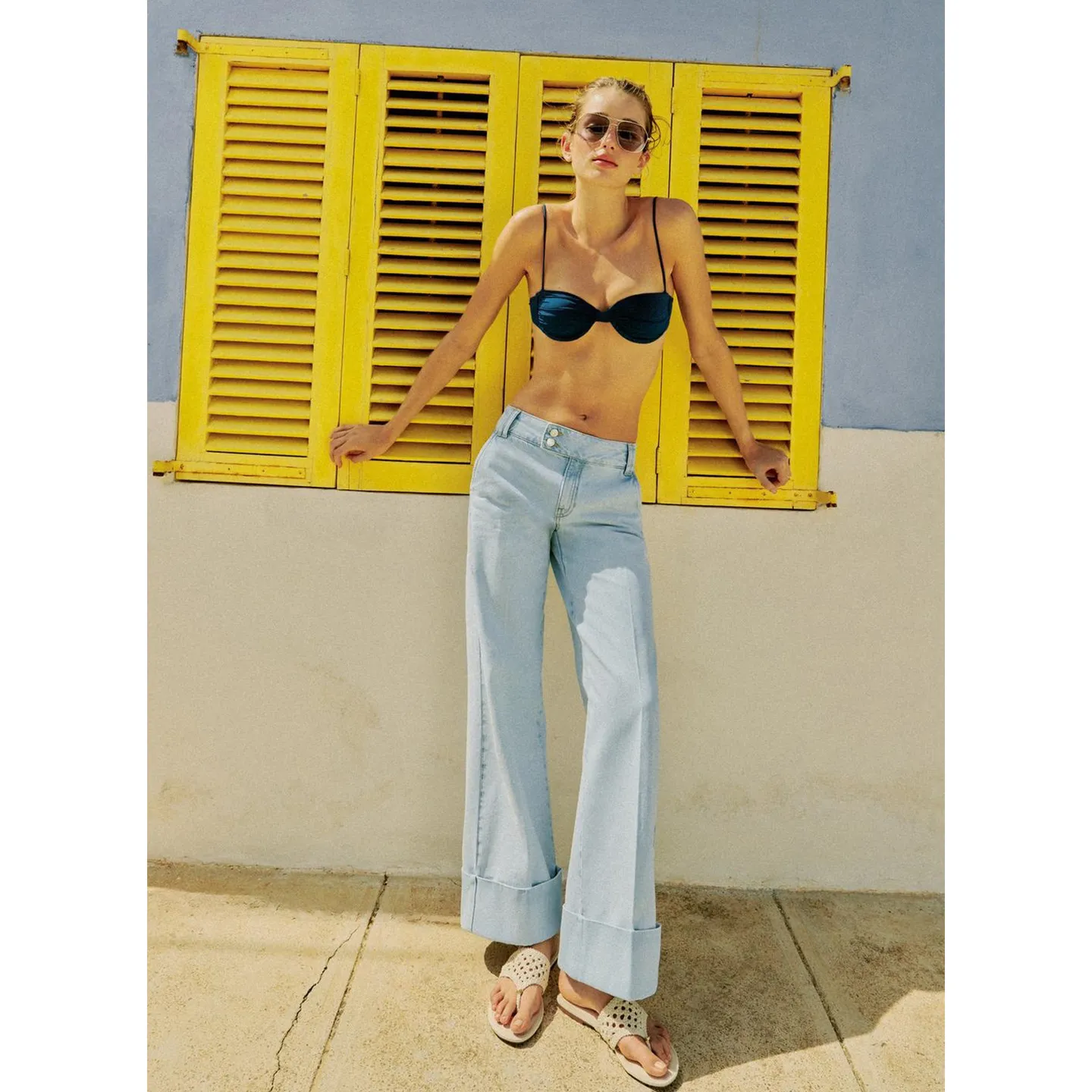 Summer New Casual Style Low Waist Cuffed Hem Straight Leg Jeans Women's Fashion Polyester Fiber Button Closure
