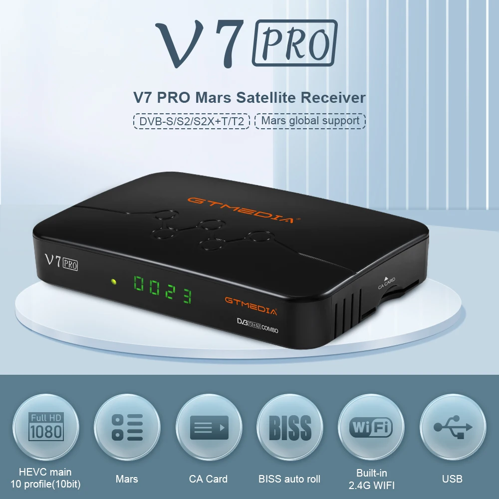 GTMEDIA V7 PRO Satellite Receiver DVB-S/S2/S2X+T/T2 Full PowerVu, BISS auto roll VCM/ACM/multi-stream H265 Support Spain DTD