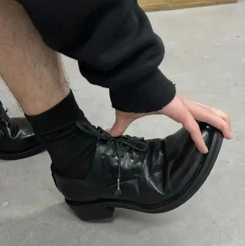 Hot Men Black Cow Real Leather Round Toe Lace Up 4 CM Med Heels Height Increasing Oxford Boots Male Pleated Low Top Derby Shoes