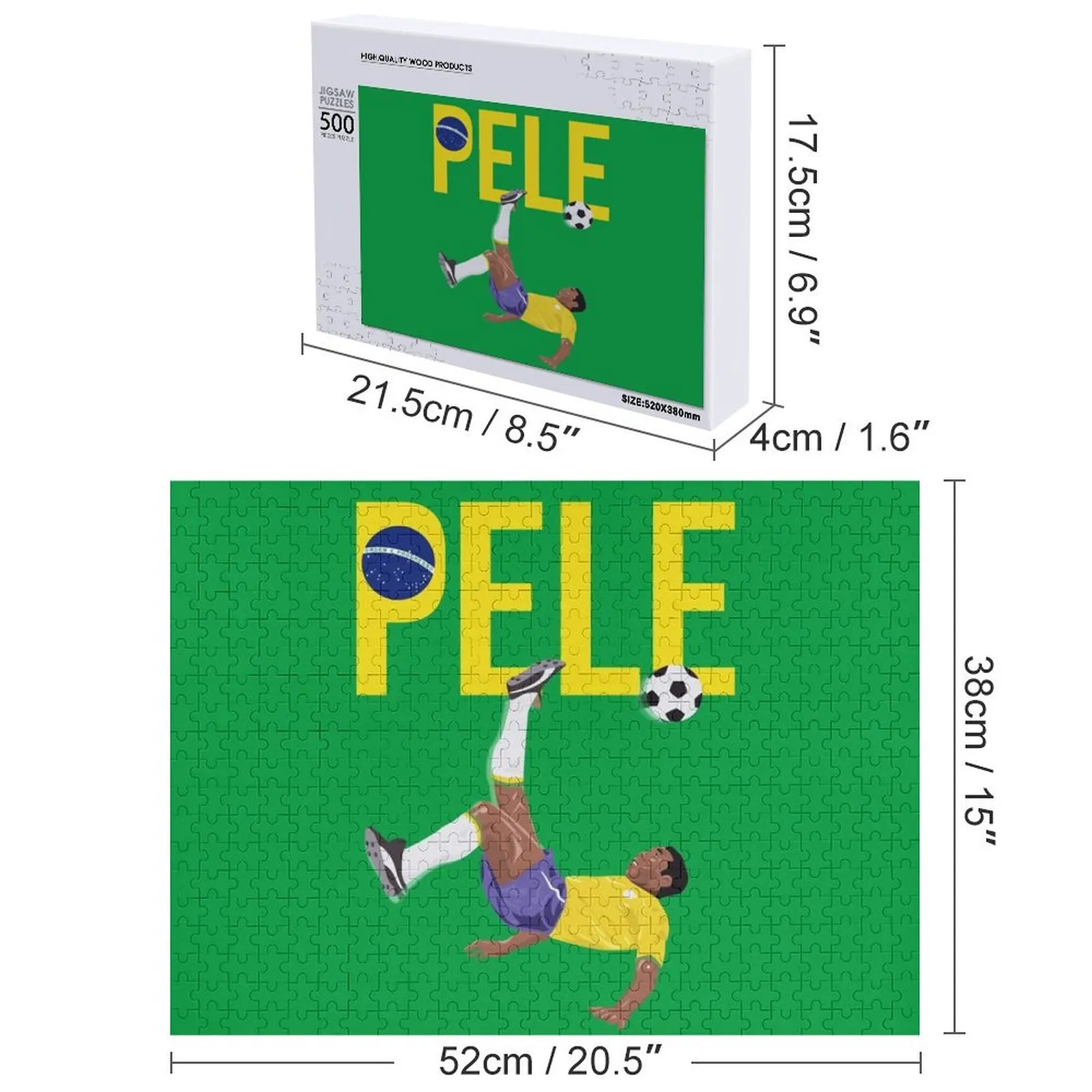 Bicycle Kick - Pele - SOCCER FOOTBALL - BRAZIL GLOBE FLAG YELLOW TEXT Jigsaw Puzzle Jigsaw Custom Custom Child Puzzle