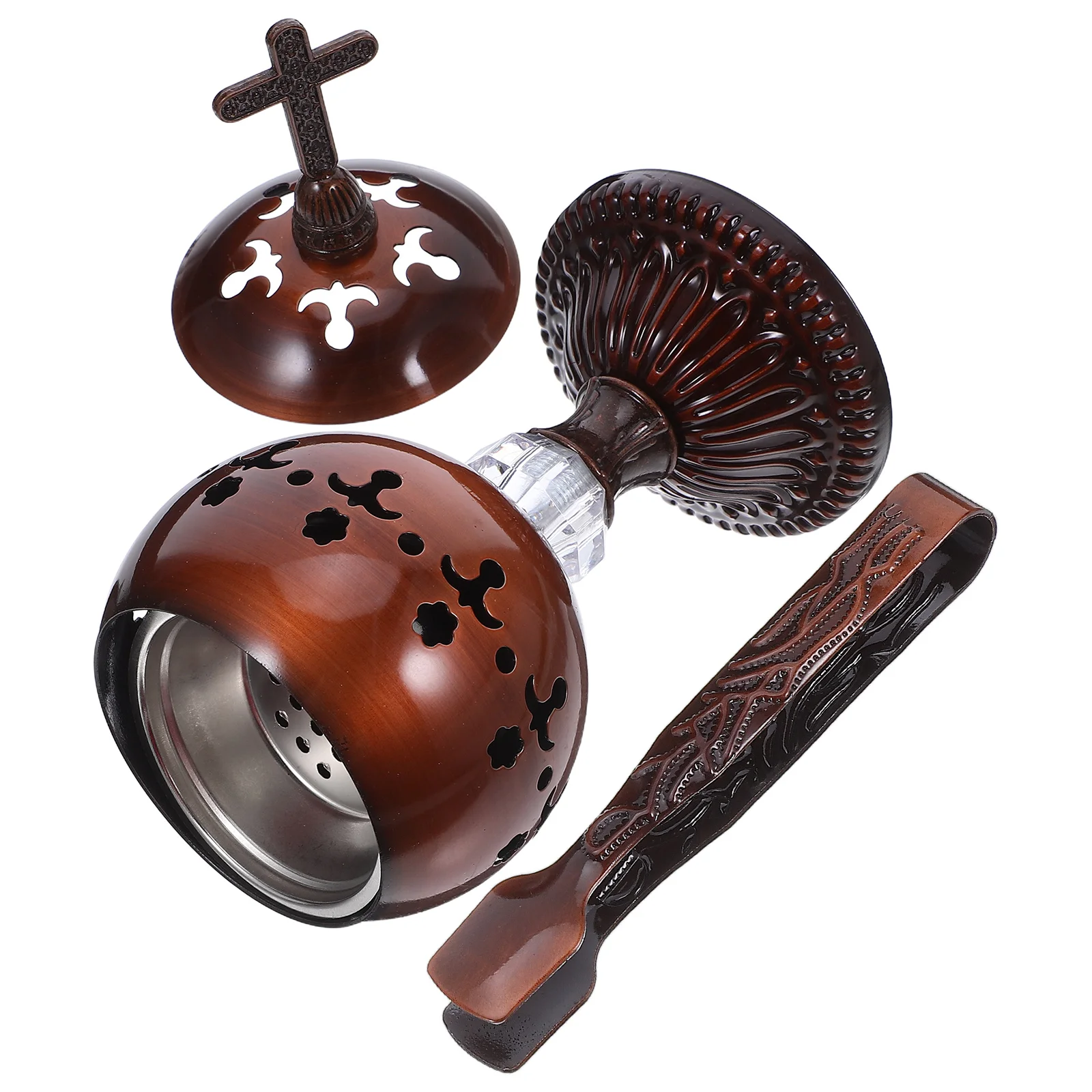 

Incense Burner Charcoal Burning Bowl Stick Cone Coil Holder Indoor Metal Censer Light Brown Office
