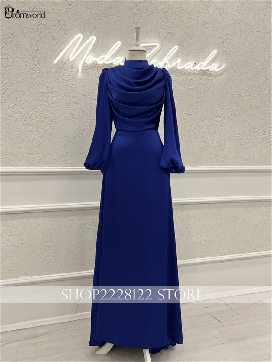 ثوب مسائي أنيق وبسيط منتفخ بأكمام طويلة مناسبة رسمية فساتين من الساتان طيات فيستدوس دي نوش أنيقة Para Mujer 2025