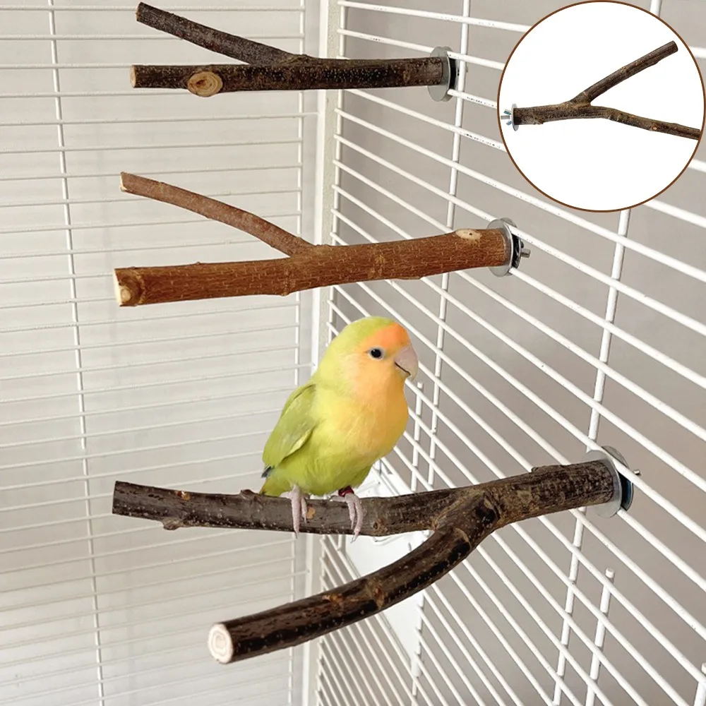 

1Pc Perch for Parrots Branch for Bird Cage Too Many Sizes Pet Parrot Raw Wood Fork Tree Branch Stand Rack Toy Bird Accessories