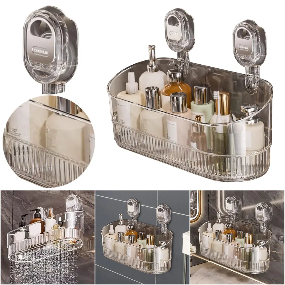

No-Drill Bathroom Suction Storage Box Suction Cup Shower Caddy Hanging Shower Shelf Heavy Duty Shower Organizer