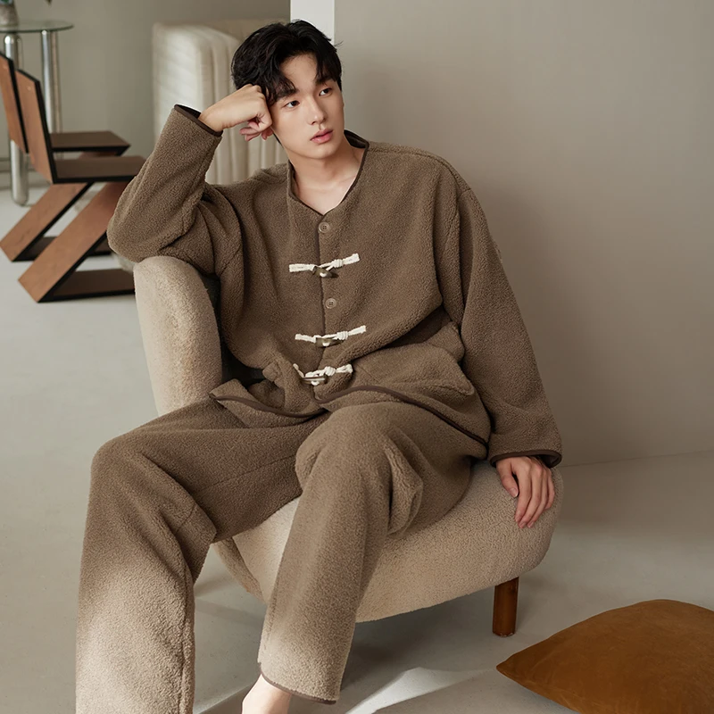 Lovers Pajamas Set Winter Keep Warm Flannel Women Pyjamas Big Yards M-3XL Long Sleeve Coral Velvet Sleepwear Men Lounge Pijamas