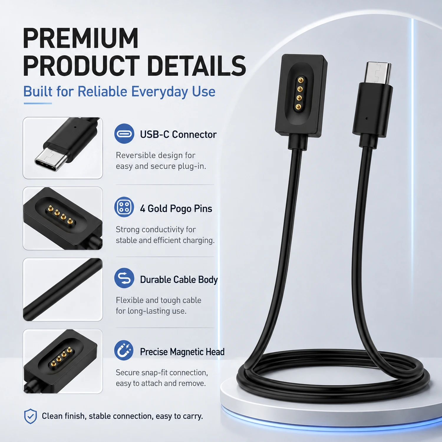 Magnetic Charging Cable For Xiaomi Bone Conduction Headphones 2 M2447E1 USB-C 4-Pin Pogo Probe Charger 1M 5V 1000mA