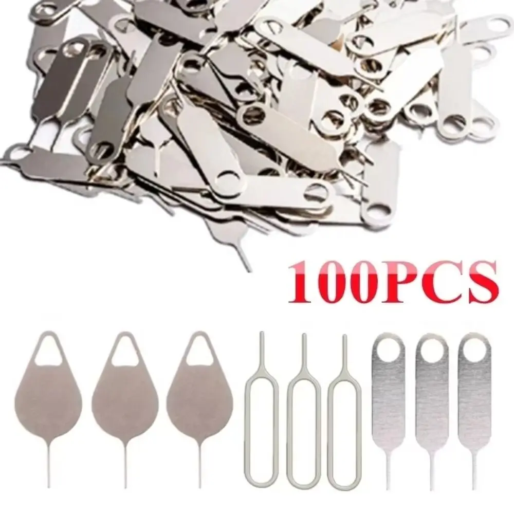 100Pcs Stainless Steel SIM Card Tray Ejector Pin Portable Anti-Lost SIM Card Removal Tool Universal Compact
