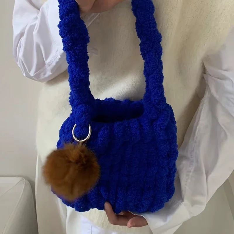 2023 Thick Wool Hand Woven Women's Handbag Original Korea New Ultra Candy Color Casual Large Capacity Fur Wallets for Women