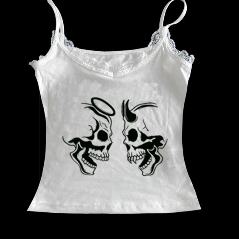 

Summer aesthetic street fashion cool camisole undershirt simple women's top retro hand-painted pattern printing Y2k clothing