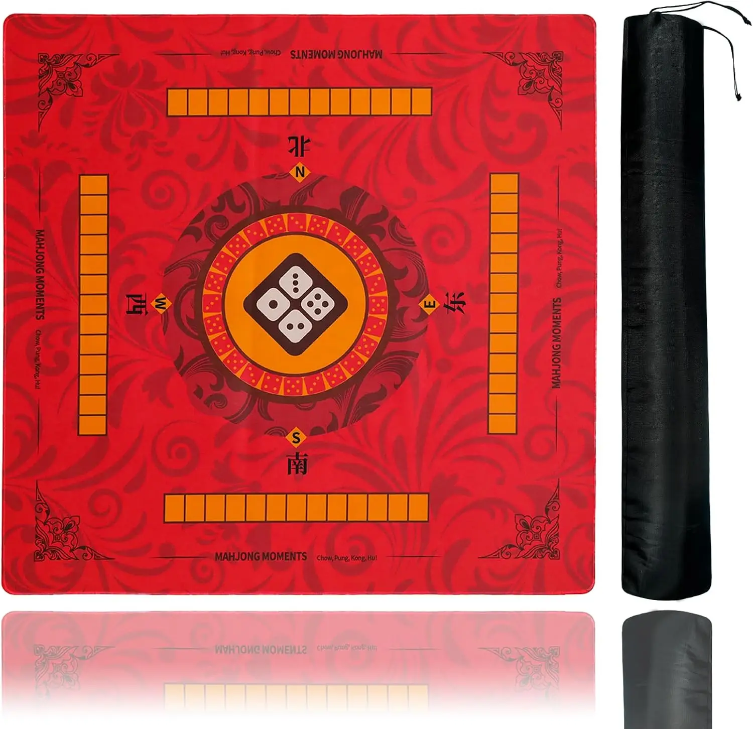 

35.4" Anti-Slip Mahjong Mat, Large Game Table Mat with Storage Bag, Red