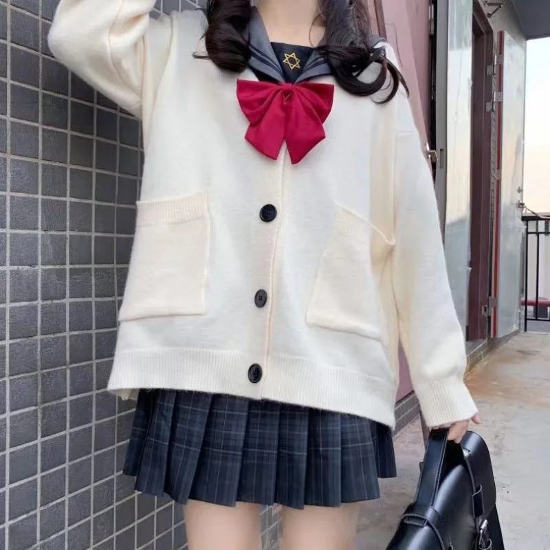 Japanese Korean Fashion Sweater Girl Sailor School Uniform Cardigan Cosplay Suit Sweaters Anime Student College Style Cardigans