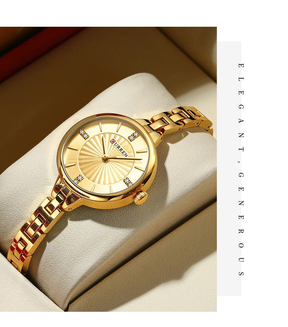 CURREN 9097 Top-Marke Damen-Quarzuhr, modisch, lässig, Gold, Silber, wasserdicht, Edelstahlarmband, elegante Damenuhr – Detail 4