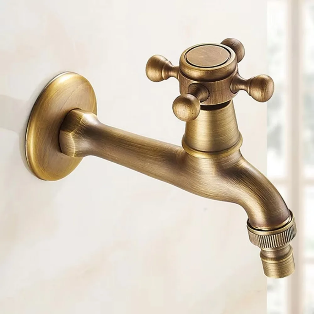 

European Style Long Single Handle Faucet Wall Mounted Crane Antique Brass Water Tap Faucet Tap Garden Use