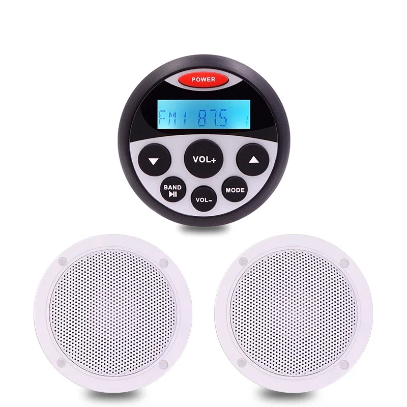 Waterproof Marine Bluetooth Radio Audio Stereo FM AM Receiver MP3 Player +1 Pair 4'' White Speakers For ATV UTV SPA Boat