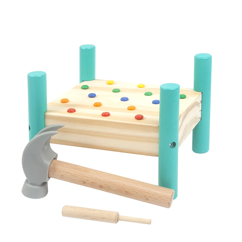 Round Shape Wooden Double Sides Pegboard Toy Early Education Kids Hammering Nailing Table Toy Baby Hand-eye Coordination