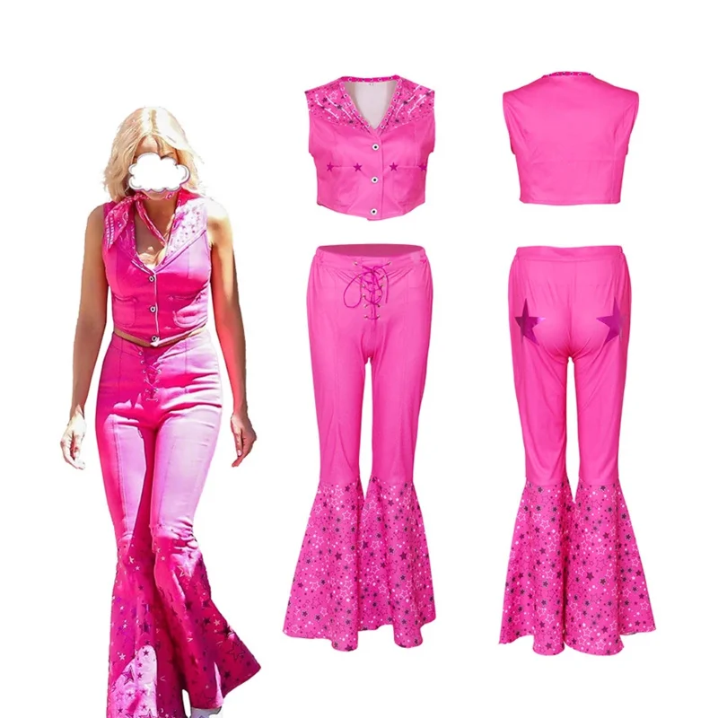 2023 Movie Barbi Margot Robbie Cosplay Costume Pink Dress Tops Pants Ryan Gosling Ken Beach Wear Suit Women Halloween Clothes JS