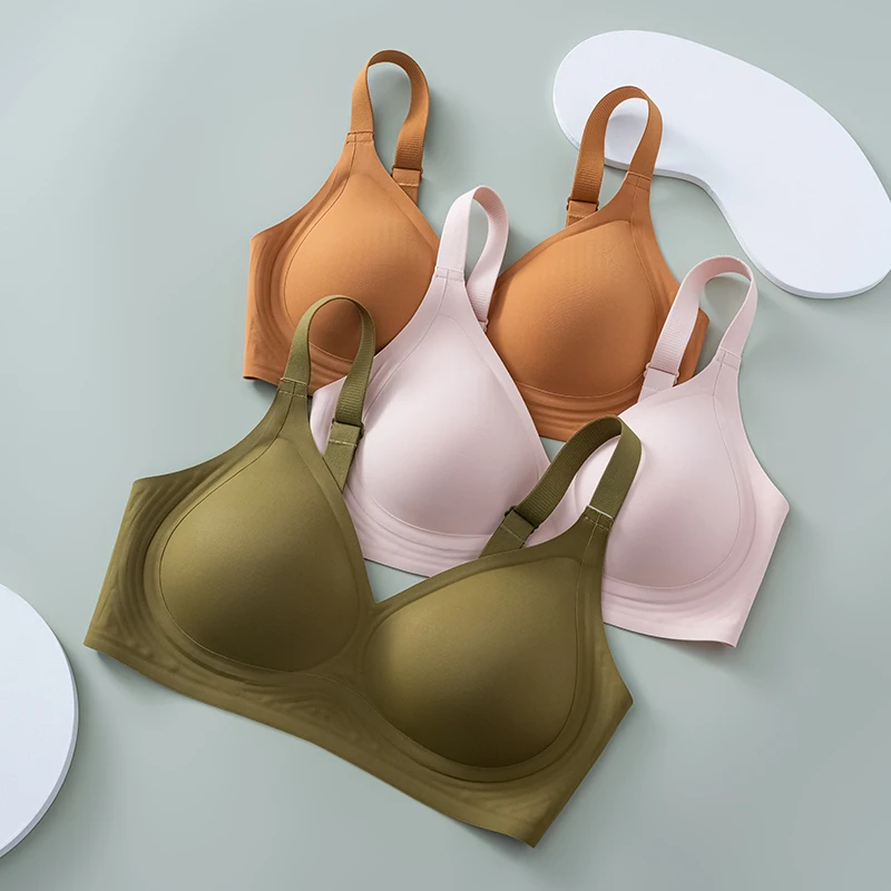 Plus Size Traceless Soft Support Jelly Pulling Women Underwear Fixed Cup Gathering Naked Feeling No Steel Ring Pure Color Bra