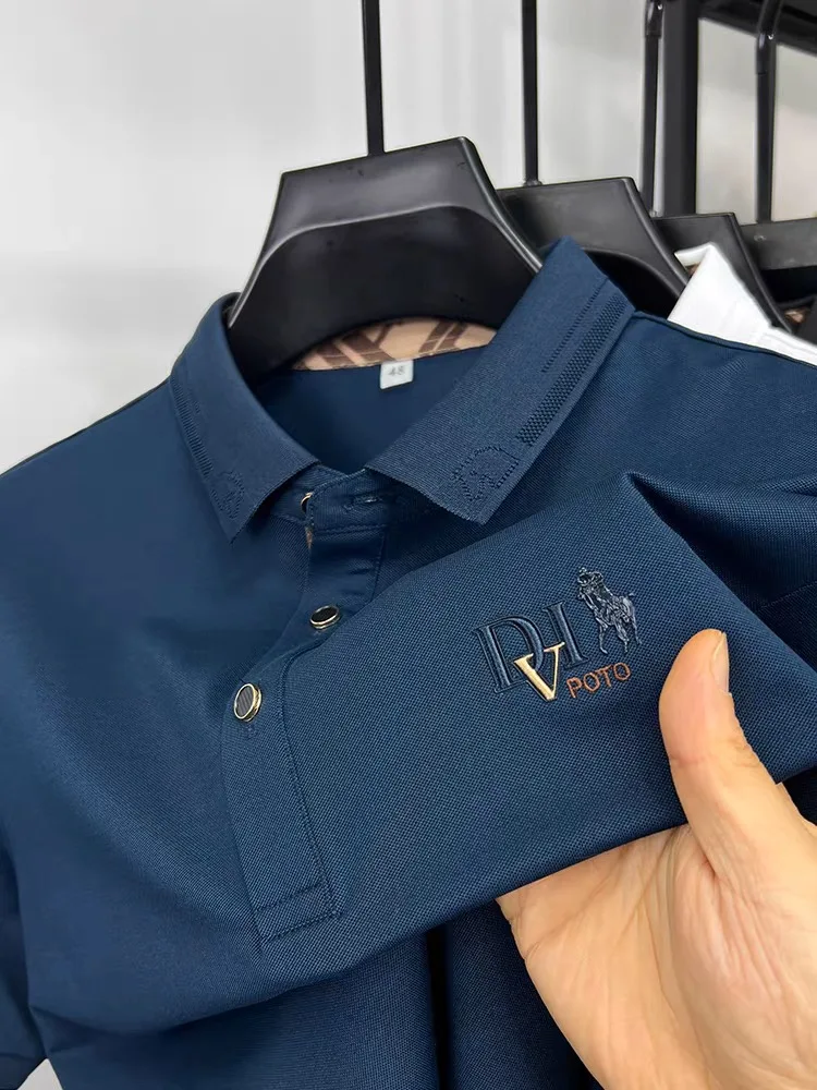 

High end brand POLO shirt short sleeve men's 2024 summer new fashion embroidered silk cotton Paul lapel casual business T-shirt