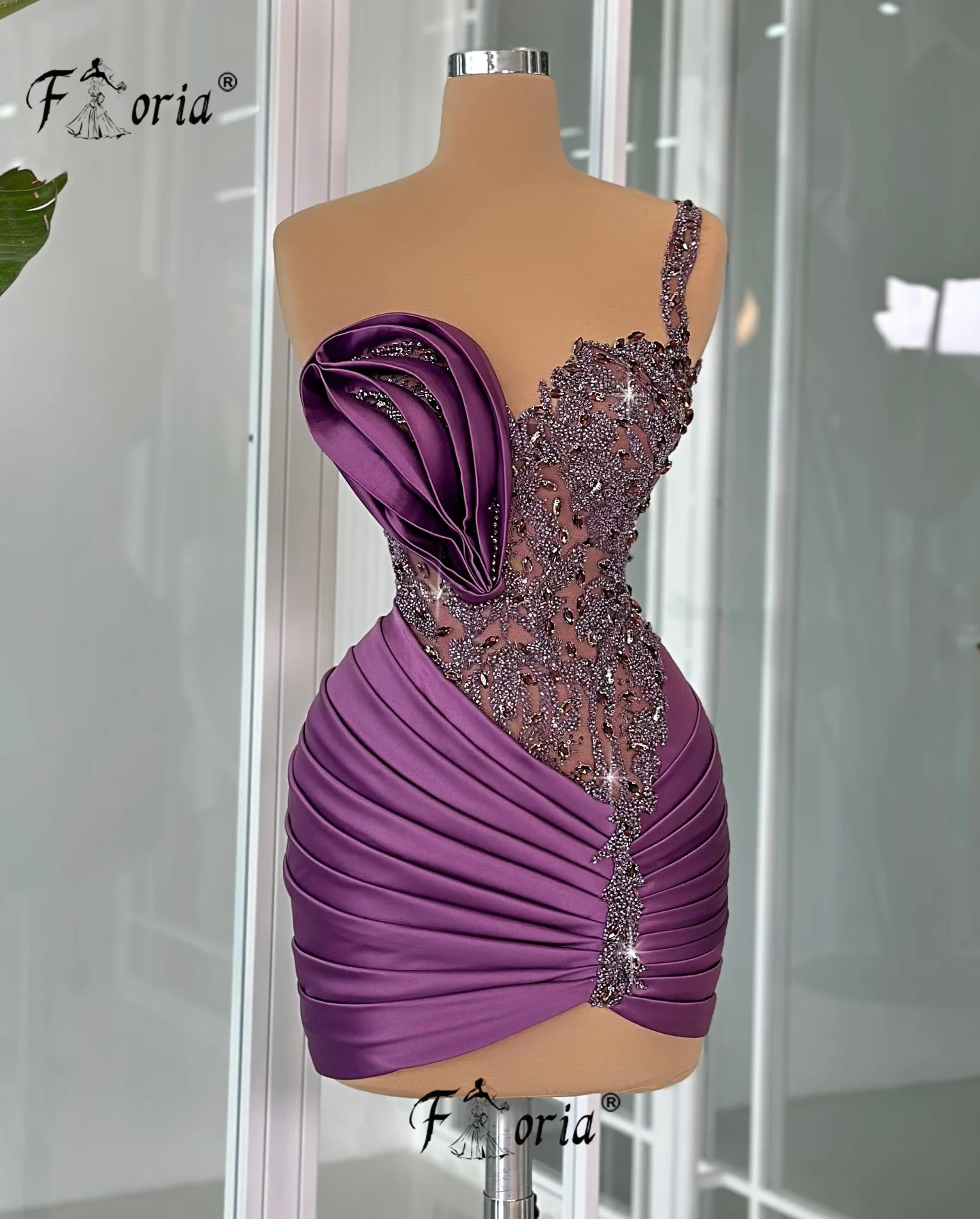 

Sexy Purple Beaded Homecoming Graduation Party Dress Arabic Pleats Sequin Short Prom Gala Vestidos de Cocktail Mini Evening Robe